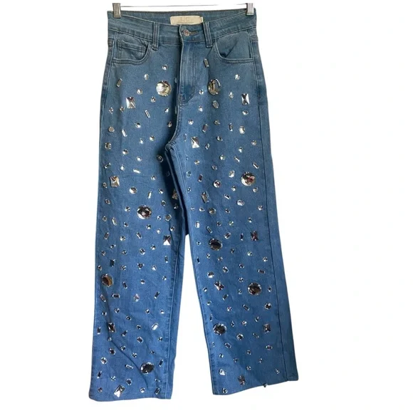 Lizette Collection Bejeweled Statement Jeans - Y2k Style Sparkle Denim Pants SM - Picture 4 of 8